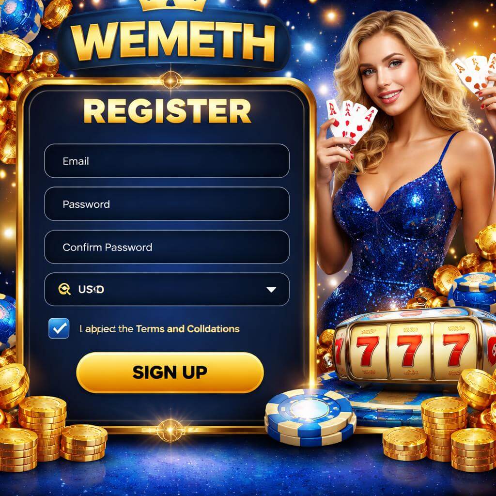 WEMETH player access page for an online gaming platform featuring casino titles live dealer action and secure entry